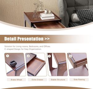 Solid Wood C Shaped Side <strong>Table</strong> Small Space TV Tray <strong>Table</strong> Wooden <strong>End</strong> Side <strong>Table</strong> <strong>with</strong> <strong>Drawers</strong> - Product Image 4