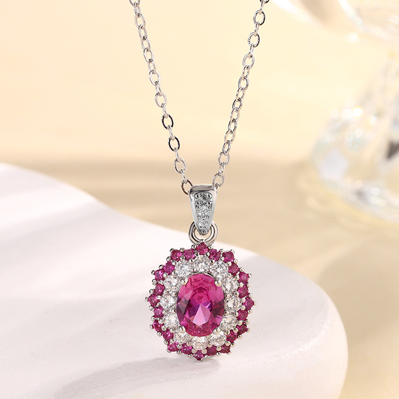 Corindon rouge3#Pendentif avec chaîne