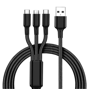 ถักหนึ่งลากสาม USB-A สำหรับแอปเปิ้ล Android ประเภท-c/ USB-C สายชาร์จเร็ว1.2เมตร3in1สีดำสีเงินสีแดงสีฟ้าสีทอง - Product Image 4