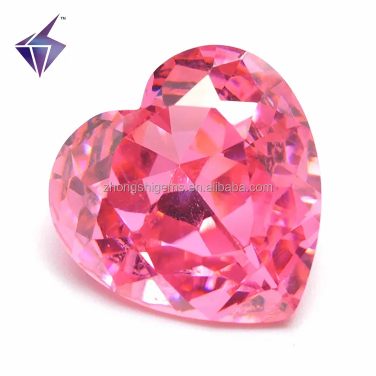 Pietra a forma di cuore in pietra rosa sintetica cz con taglio diamantato