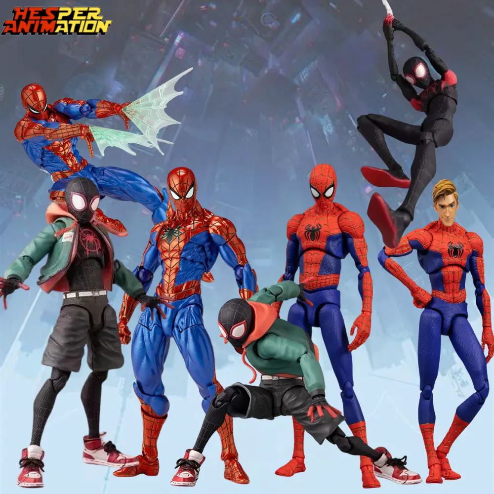 2023 Novos 3 Estilos Spider Figure Movie Super Hero Spider Boys PVC Face Changing Action Figure Miles Miles Morales Figura Homem