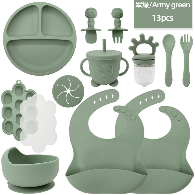 Army green-2 bavoirs ronds petite ventouse bol ours tasse collation co