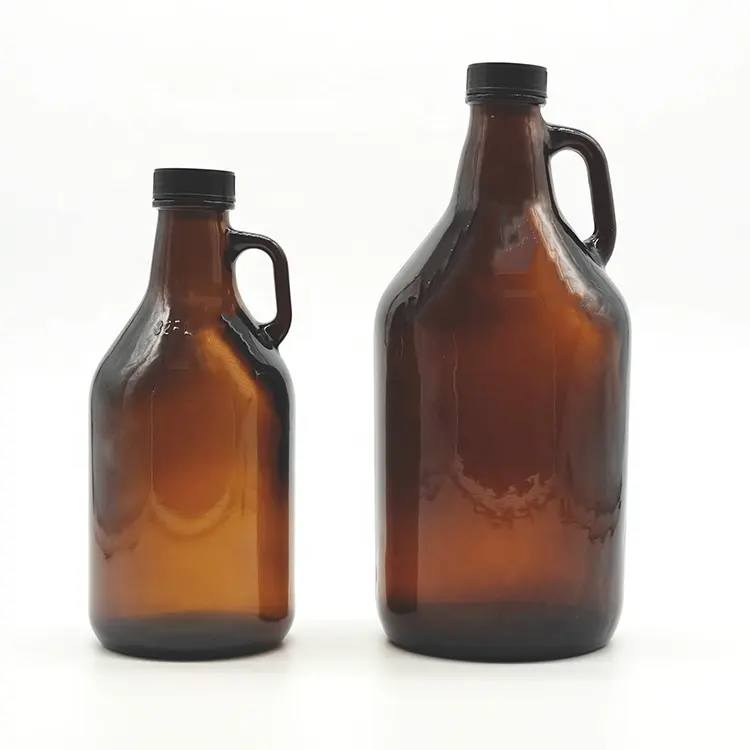 Jarra de fermentación de vidrio de 1 galón con asa, botella de vidrio de aceite de oliva de gran capacidad, embalaje con tapa y tapa de Polyseal negro