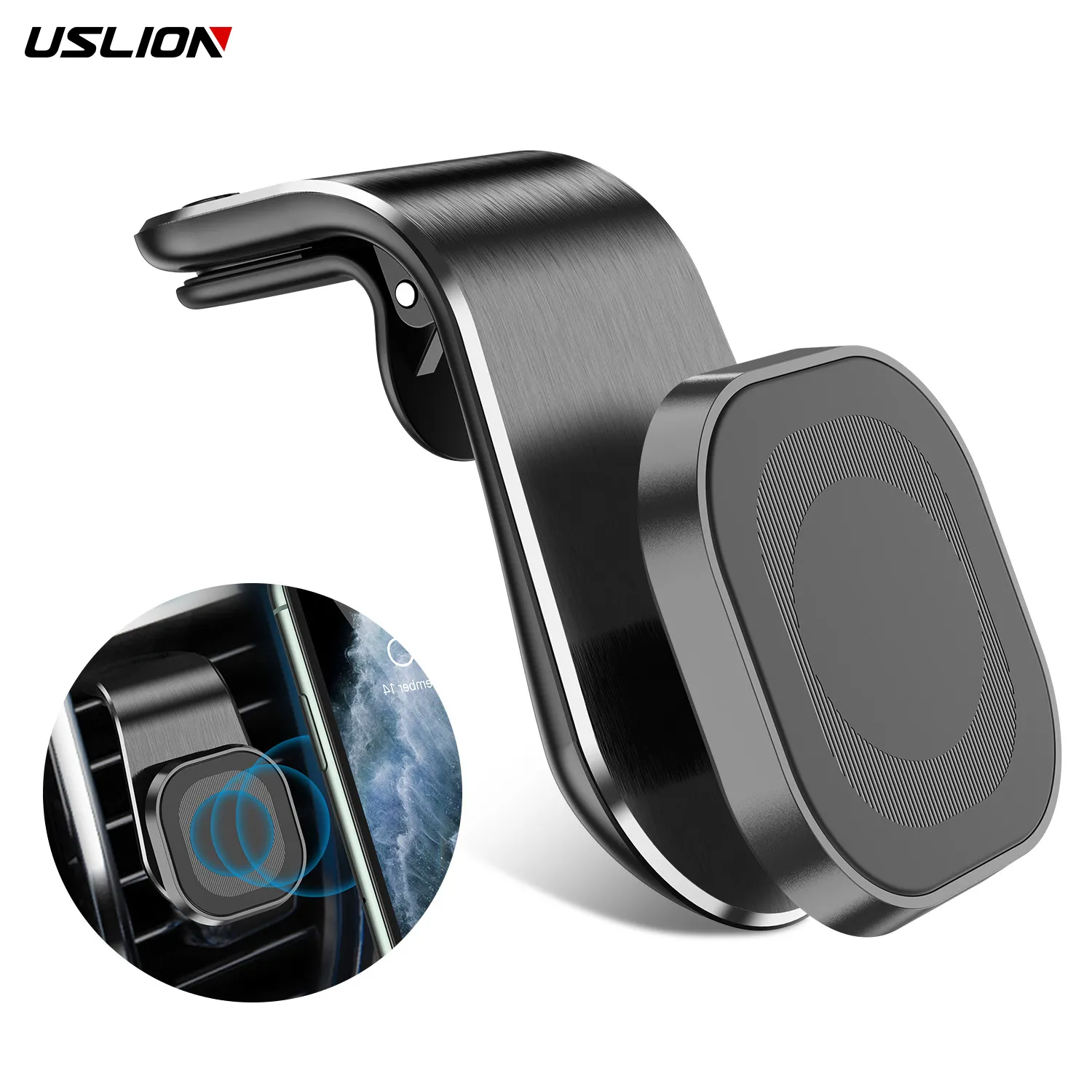 Uslion Hot Selling Smartphone Houder 360 Rotatie L Vorm Magnetische Power Air Vent Magnetische Auto Mount Mobiele Telefoon Houder