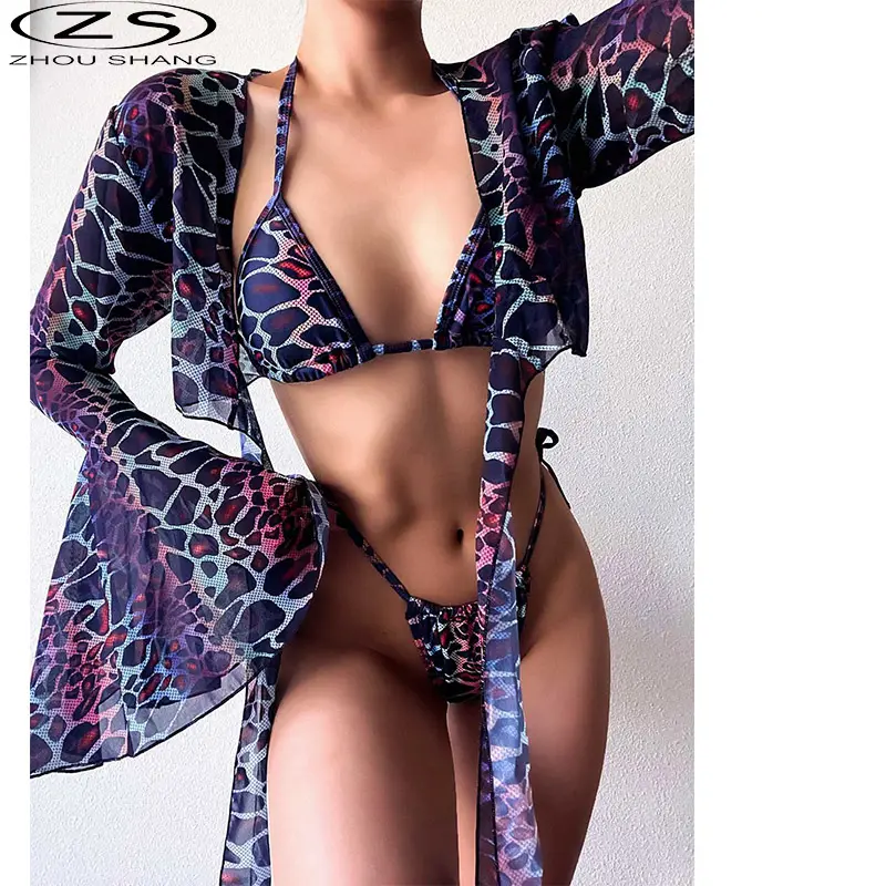 Custom New style Sexy Three Piece Set Cover Up Swimsuit Bikini Popular Swimwear For Women