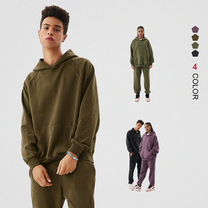 Cổ Điển Rửa Đau Khổ Áo Và Quần Bó Sát Thiết Lập Tùy Chỉnh 420 Gram Cotton Trọng Lượng Nặng Mens Không Có Chuỗi Áo Bộ - Product Image 1