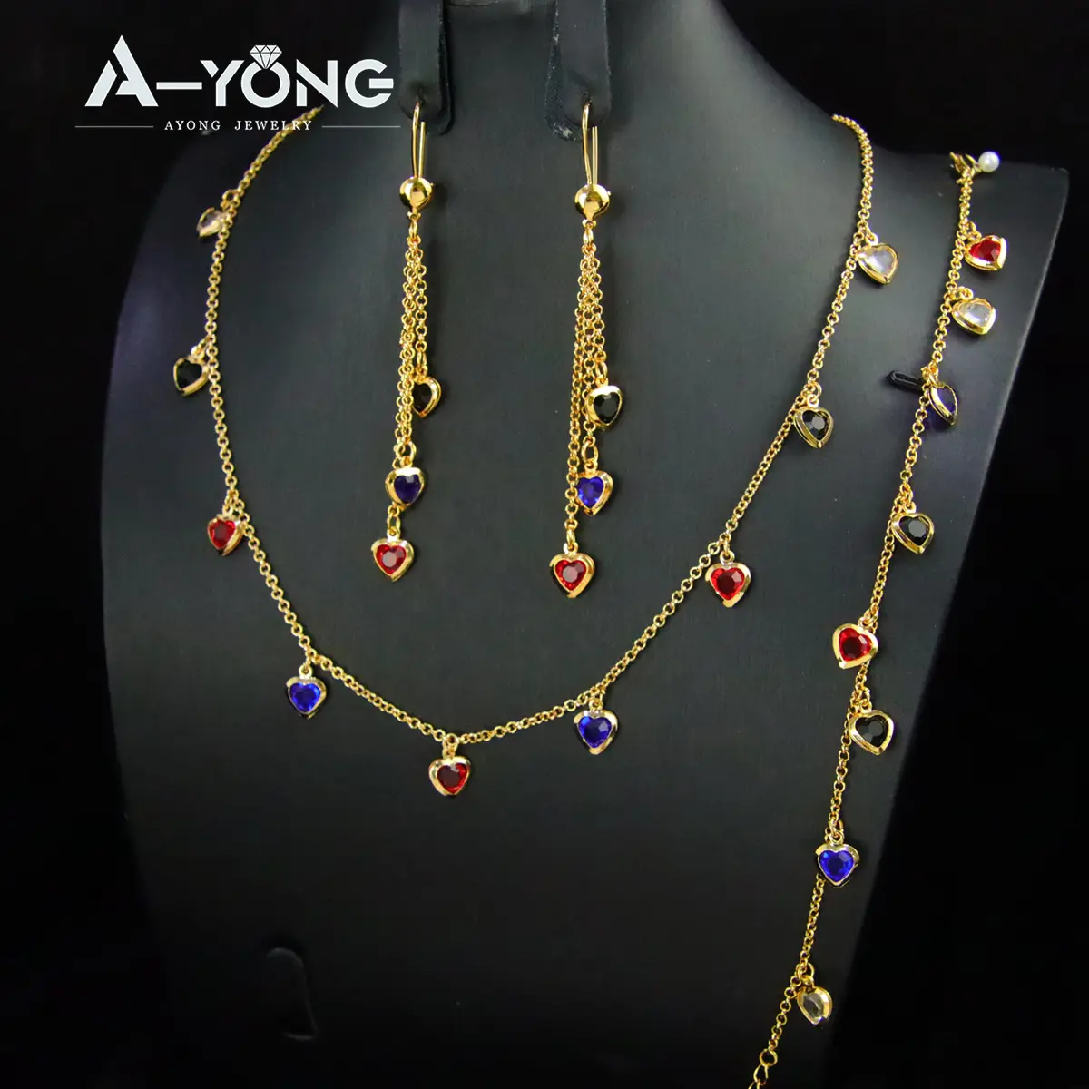 Conjuntos de joyería de boda de tendencia de nuevo diseño conjunto de joyería de circonia cúbica chapada en oro para mujer