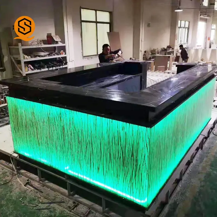 Mostrador de barra personalizado LED Mostradores de bebidas de piedra acrílica translúcida contemporánea para sótano de club nocturno