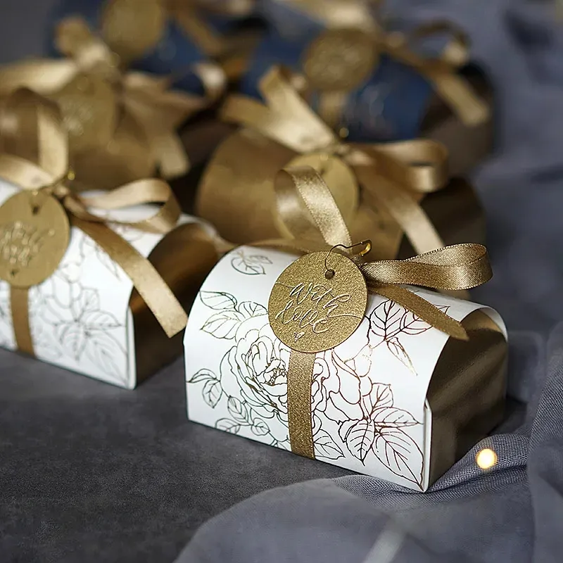 Маленькая Свадебная мини-упаковка, Подарочная бумажная коробка, Подарочная коробка с принтом, сладкое золото шампанского, свадебные коробки для конфет