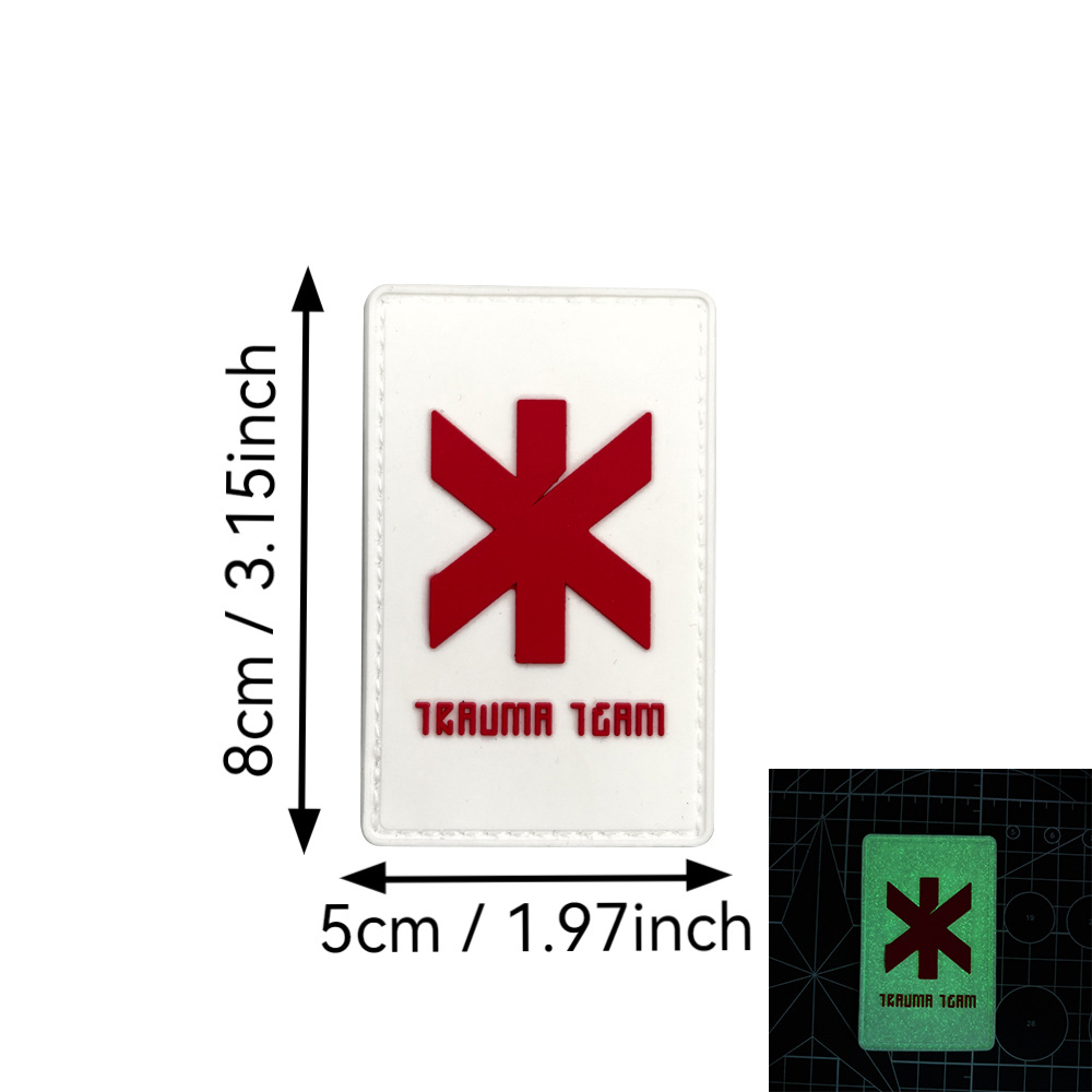 Trauma Squad, white background, night light, red text