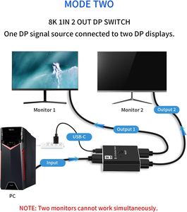 Interruptor DisplayPort bidireccional 2 en 1 salida/1 en 2 salida 8K30Hz 4K120Hz Displayport Switcher DP Switch para PC Monitor Laptop