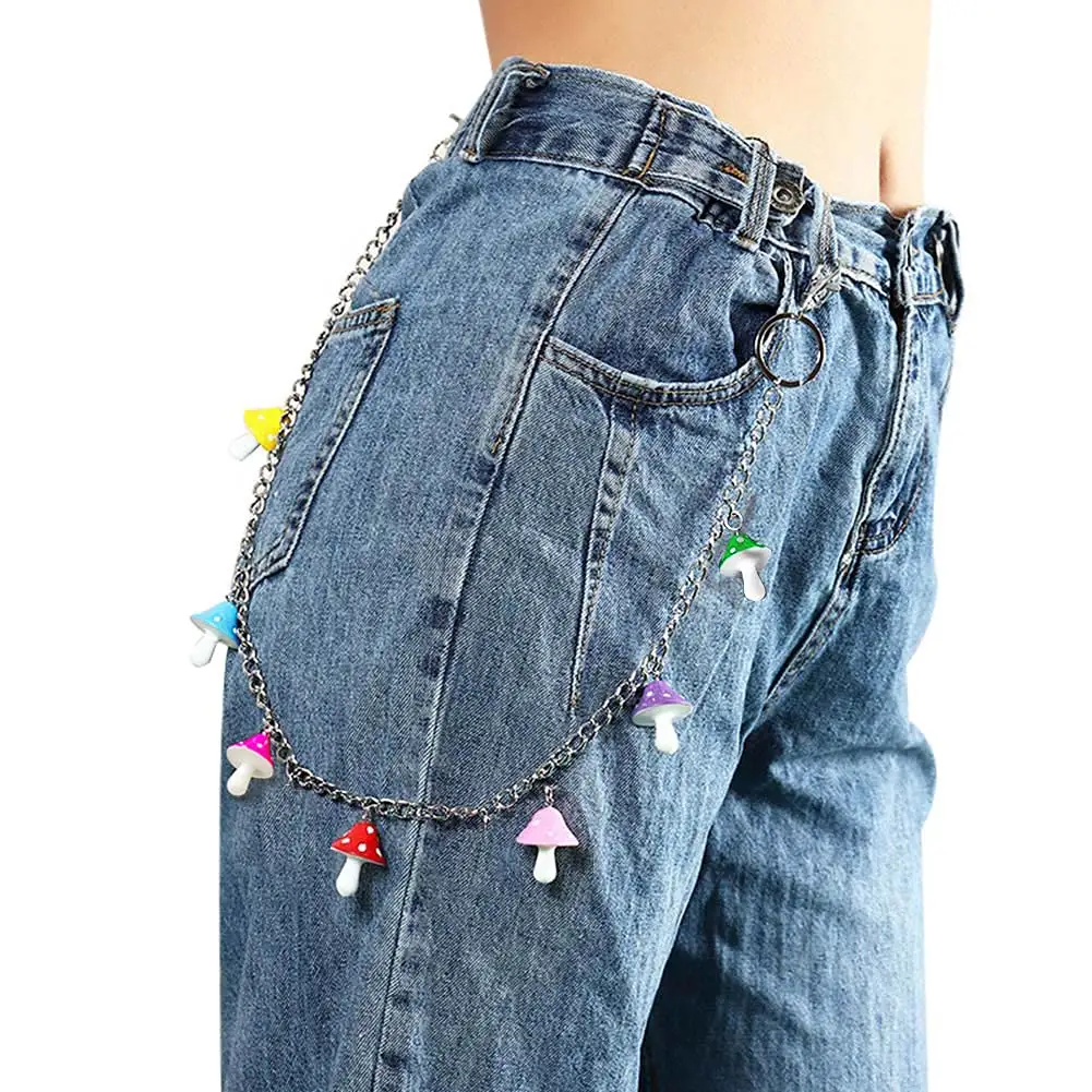 Wowei 패션 보석 멋진 바지 열쇠 고리 여성용 버섯 바디 체인 귀여운 허리 체인