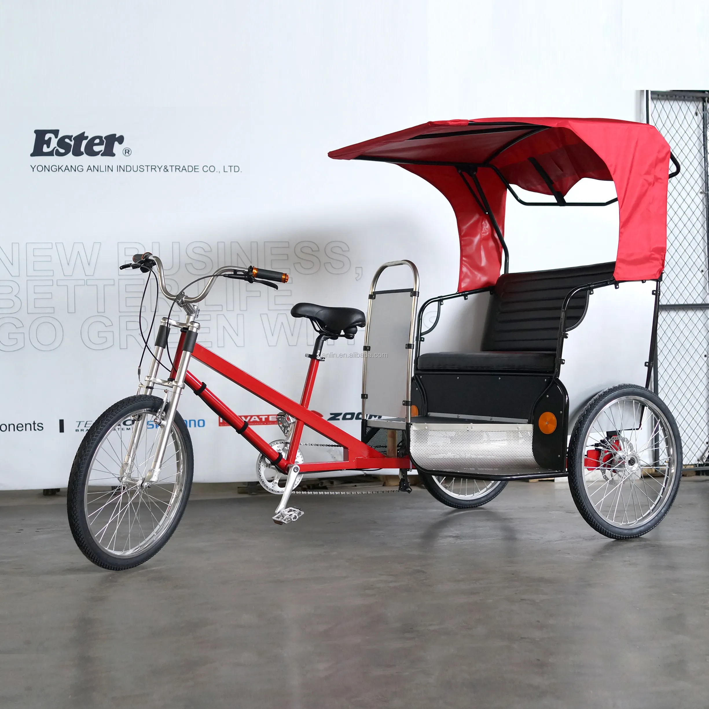 Teste de bicicleta tuk tuk táxi 3 roda, pedal pedicab/ rickshaw com refletor