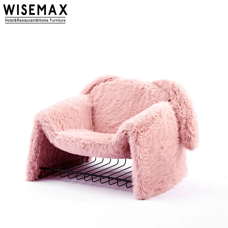 WISEMAX FURNITURE Modern One seat fur fabric living room leisure chair Fiber glass frame metal base lounge chair with ottoman