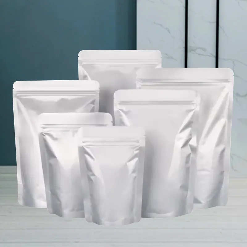 Bolsa de Mylar de premontaje, bolsa de cremallera de papel de aluminio con sellado térmico de grado alimenticio plateado, bolsa de retorta para almacenamiento de alimentos