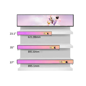 หน้าจอโฆษณาชนิดบาร์ยืดได้จอ LCD ขนาดกำหนดเองชั้นวางขอบจอ LED สำหรับซูเปอร์มาร์เก็ตค้าปลีก