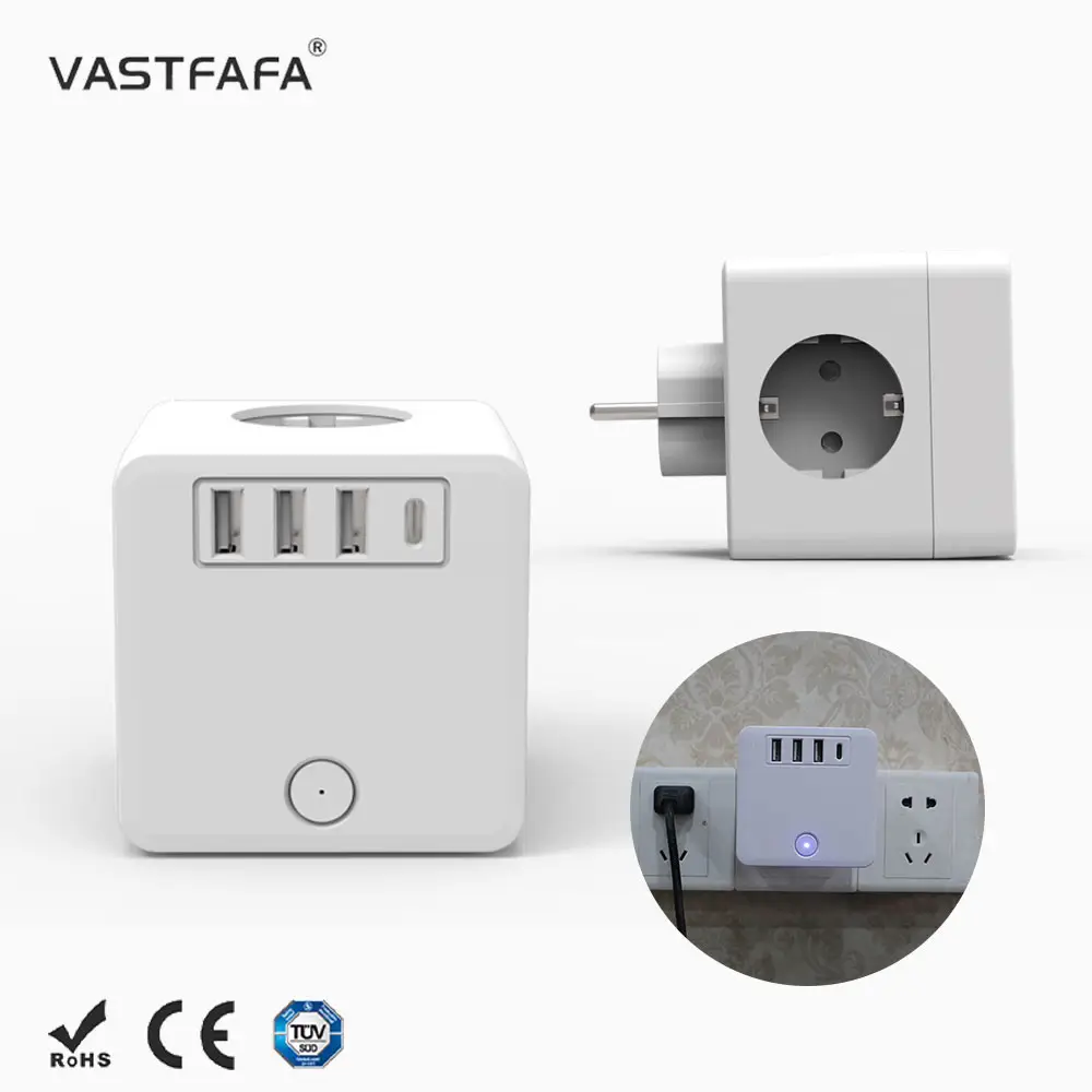 VastfafaEUスマートキューブ電話充電キューブ電気延長ソケット3usbおよび1type-c
