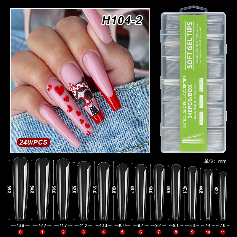 240 unidades de uñas postizas extra largas estilo ballet H104-2