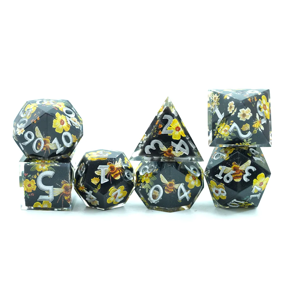 Set di dadi floreali in resina poliedrica dadi con spigoli vivi Rpg per dungeon e draghi Pathfinder dadi personalizzati