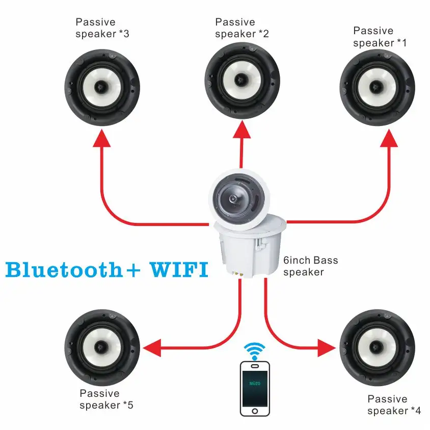 Hệ Thống Rạp Hát Tại Nhà 5.1 Kênh Với Bộ Thu Âm Thanh Không Dây Màu Xanh Và Răng Và WIFI