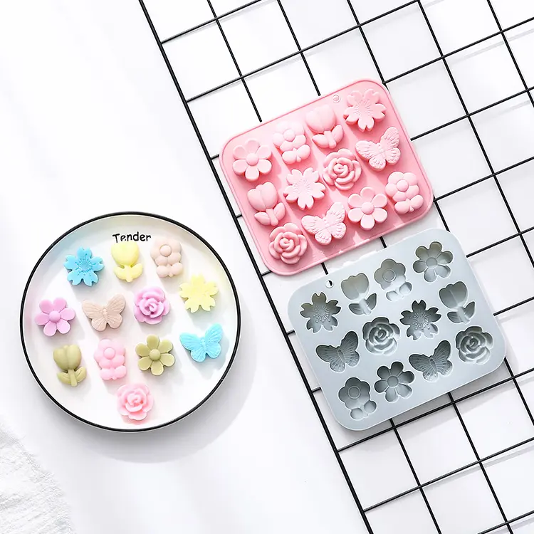 LOVE RESIN12種類の花バタフライモデリングシリコンモールドケーキチョコレートモールドアイスラティスドロップ接着剤モールドクリームモールド