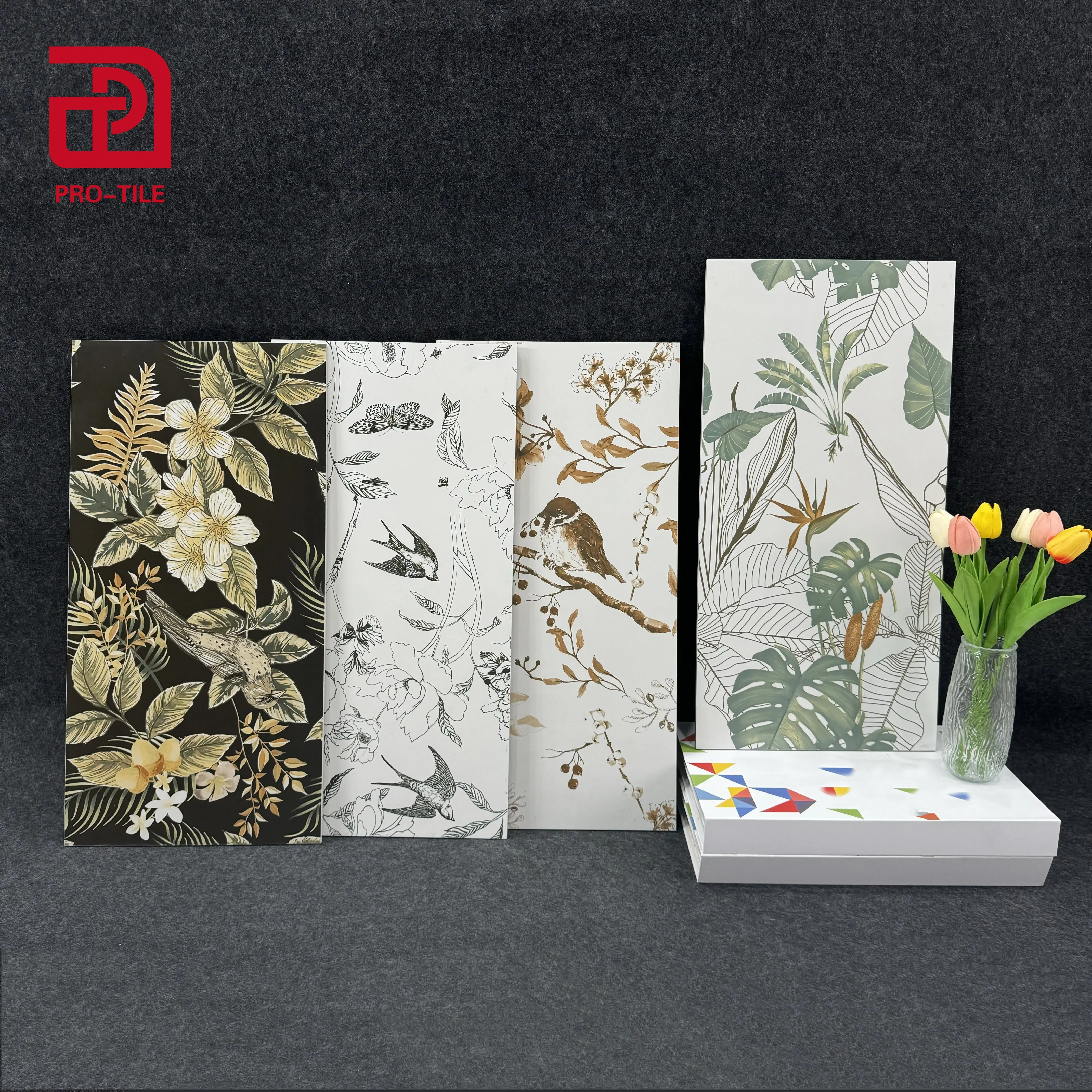 Einfaches französisches Design 300 * 600 mm Blumenmuster Design-Ficheln für Küche und Badezimmer Wandfliesen-Dekoration