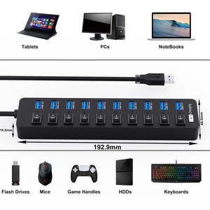 個別のON/OFFスイッチ付き10ポートデータハブスプリッター12V/3A電源アダプター拡張マウスキーボードおよびその他のデバイス在庫 - Product Image 2