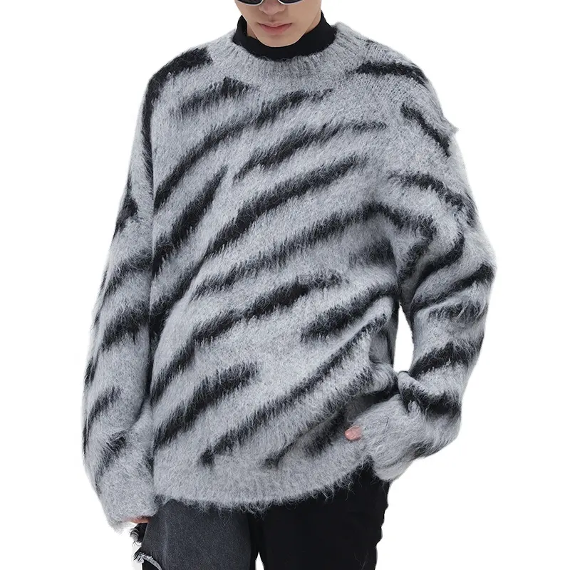 Oem fabbrica all'ingrosso design personalizzato zebra stripe maglioni larghi pullover uomo plus size maglione casual