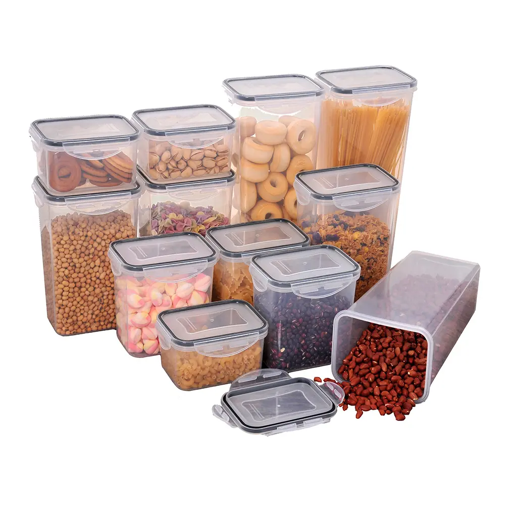 24 조각 플라스틱 시리얼 저장 용기 밀폐 저장 사탕, 국수, 콩 건조 식품 또는 쌀 용기