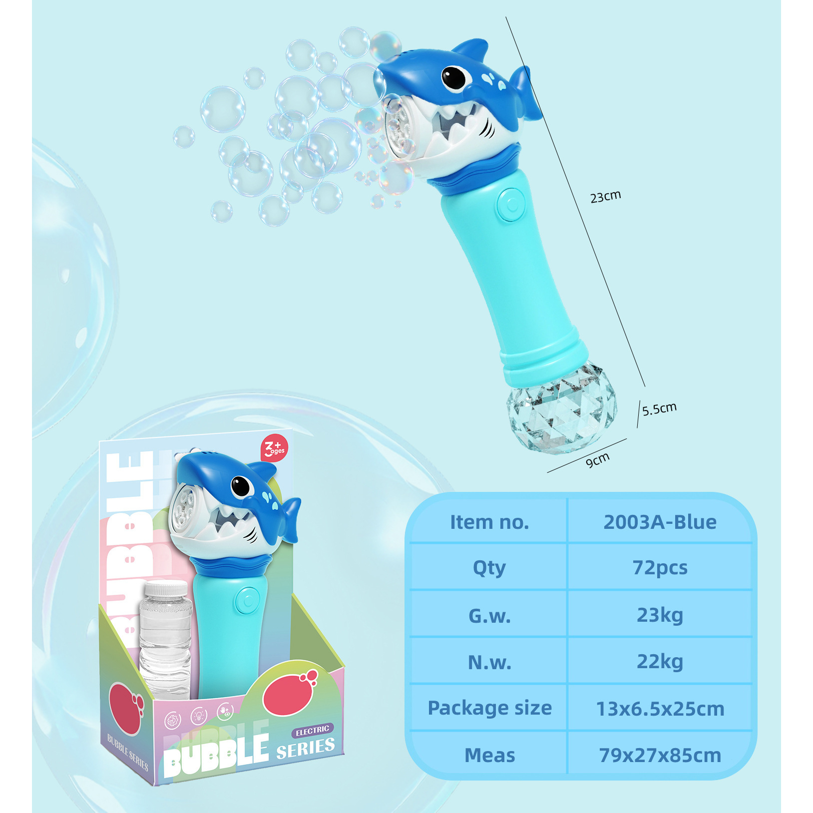 Bâton à bulles Requin Bleu 120ml Eau * 1 Boîte Présentoir