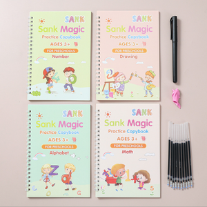 จม2025สำหรับหนังสือมายากล4สมุดลอกแบบนำกลับมาใช้ใหม่ได้หนังสือลายมือสำหรับเด็กเรียนรู้ภาษาอังกฤษสเปนตัวเลขตัวอักษรทำคงทน PA - Product Image 5