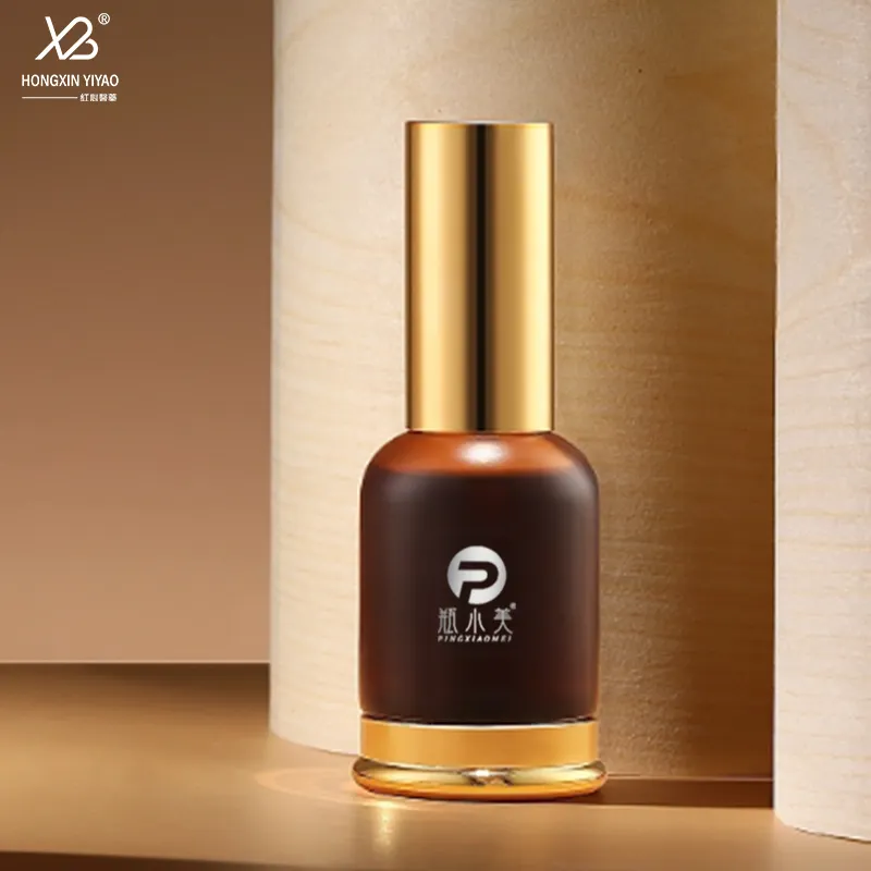 Hersteller Spot 30ml 50ml brauner Sand Gesichts flasche Körper Parfüm Glasflasche Flüssigkeits spray Gold Pump kopf Boden Glasflasche