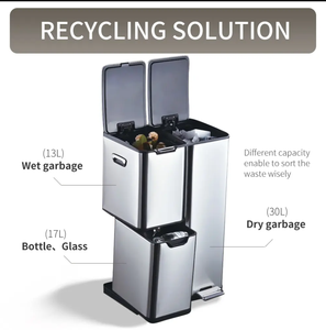 Fabrika doğrudan satış yüksek kalite 60L (13L + 17L + 30L) mat gri üçlü bölmesi geri dönüşüm kutusu katlanabilir pedallar ile - Product Image 6