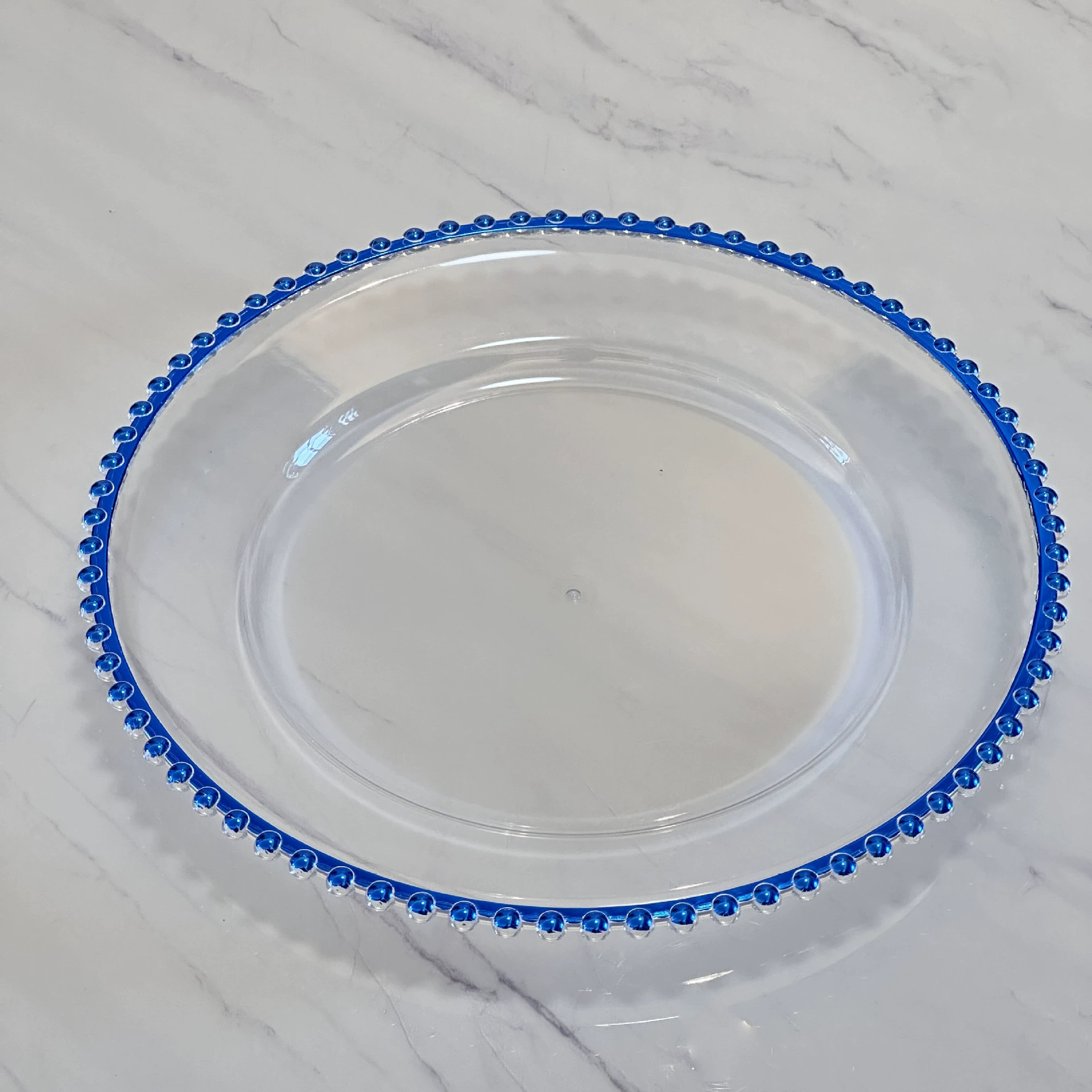 Transparent blue bead plate