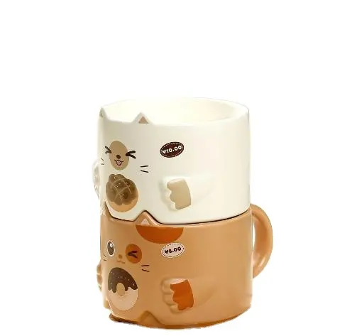 Copo de cerâmica empilhados para gatos, copo criativo de 300ml para uso doméstico, caneca de cerâmica com alça, caneca de cobre criativa para orelhas de gatos