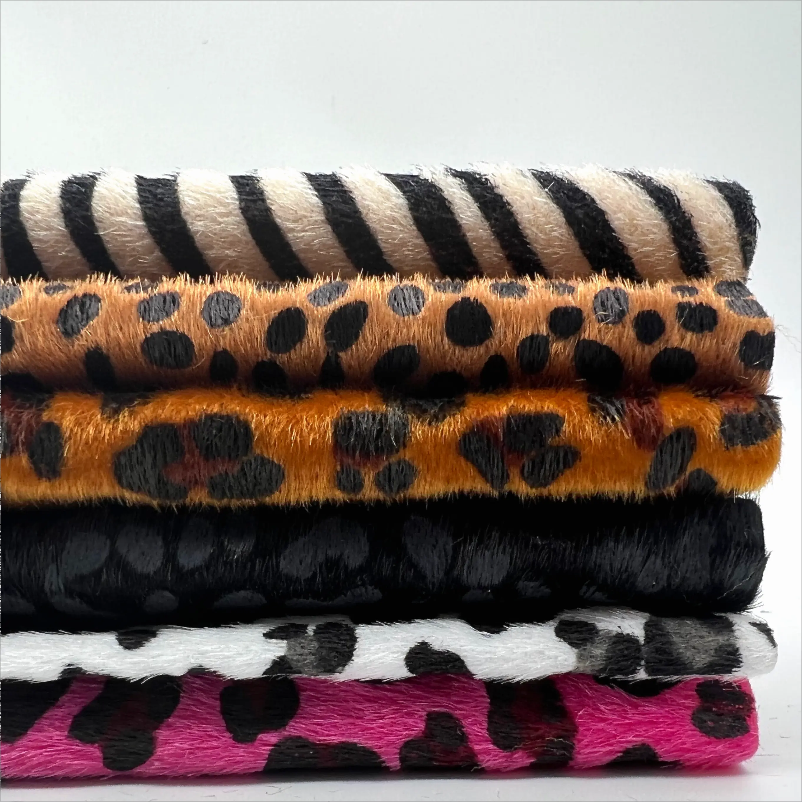 100 Polyester two way stretch Brushed animal zebra leopard print velvet fabric for bags shoes toy costume