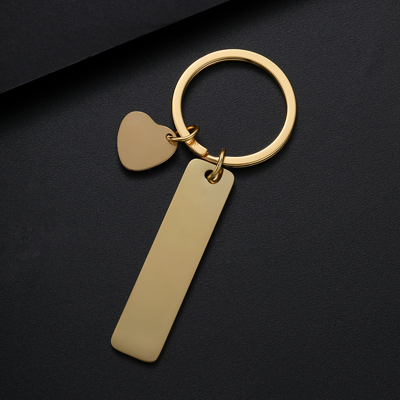 50*12mm long strip + angled heart + key ring-gold set