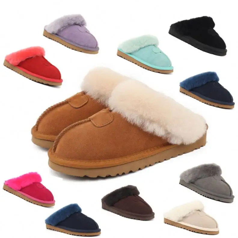 Venda quente mais recente chinelos de pele de carneiro produto feminino pele sintética couro genuíno moda inverno botas de neve impermeáveis