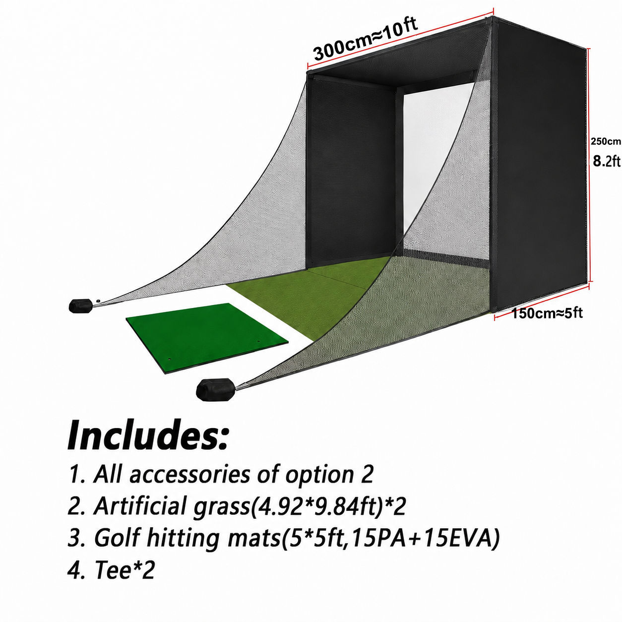 10ft*5ft*8.2ft Upgraded black enclosure+150*150cm hitting mat