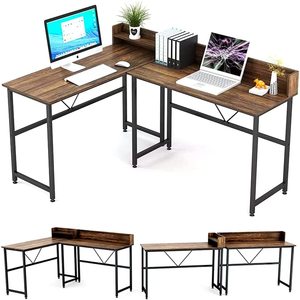现代风格L形木和金属框架电脑桌 - Product Image 1