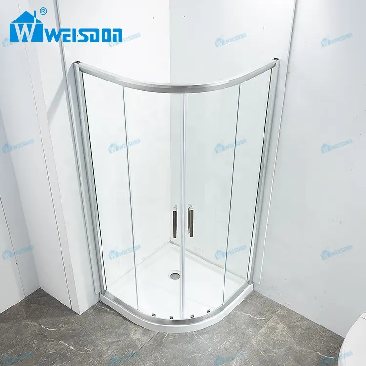 Weisdon OEM ODM Chrome Sector Tray Tempered Glass Framed Double Sliding Door Aluminum Shower Room