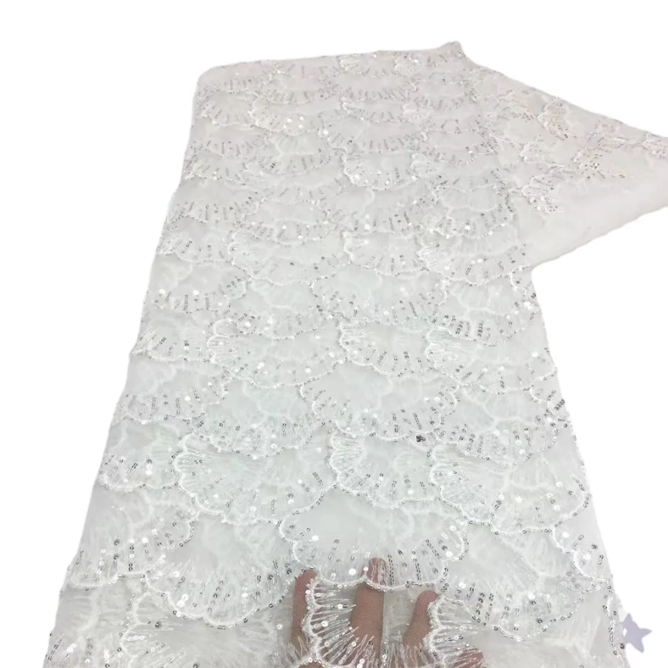 Contas de bordados de tecido da noiva, lantejoulas de renda bordados de luxo com miçangas de tecido voil, novo estilo, 2023