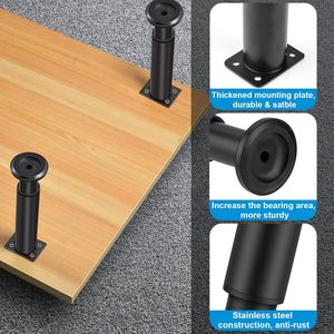 22 Cm Contemporary Dành Cho Người Lớn Giường Chân Phổ Slatted Cơ Sở M8 Bu Lông Kim Loại Vuông Khung Chiều Cao Có Thể Điều Chỉnh Đồ Nội Thất Chân Màu Đen Gói - Product Image 6