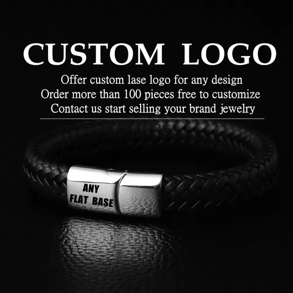 316L Stainless Steel Charms Bracelets Thailand Buddhist Culture Bracelet Trendy Wide Braided Leather Bangle Men's Jewelry