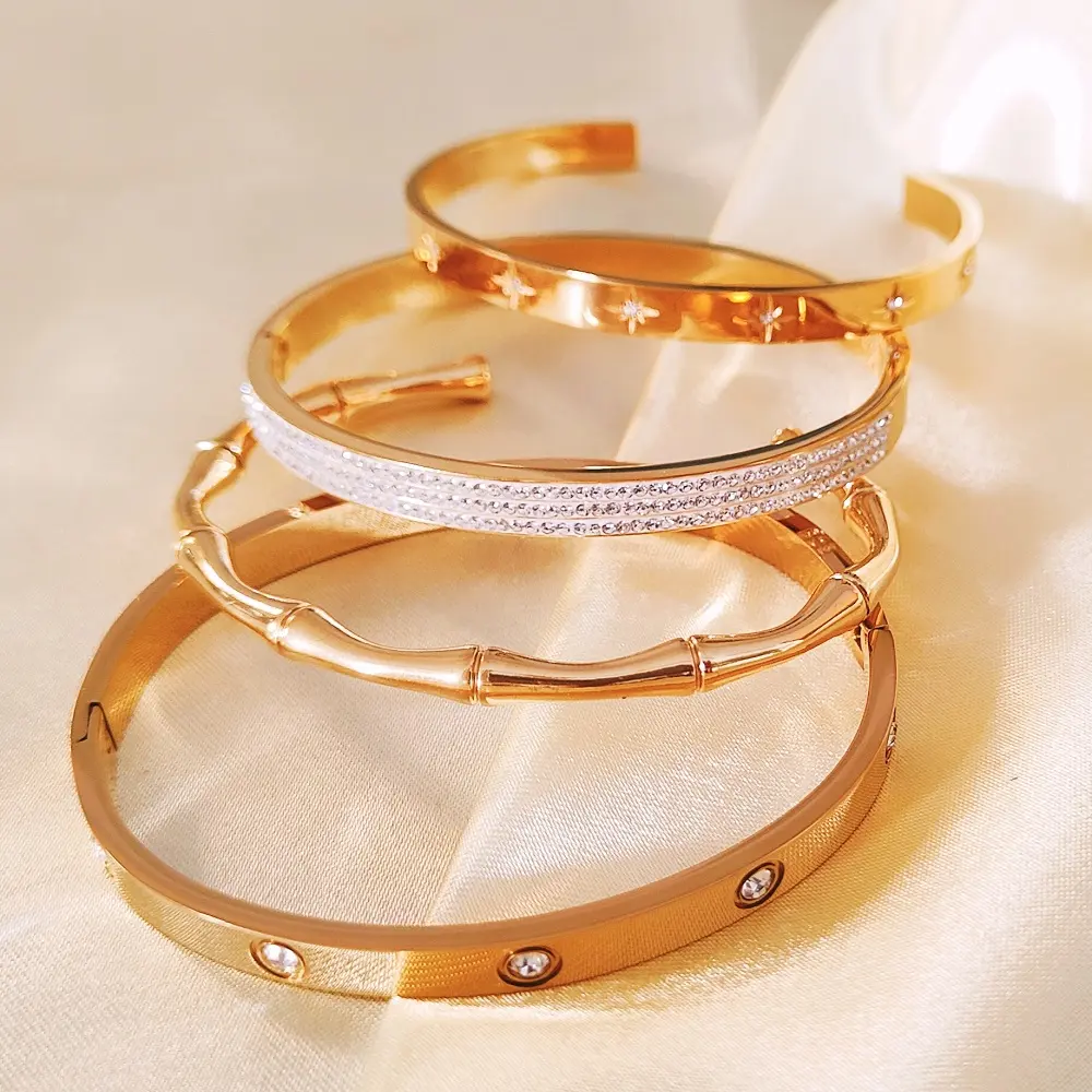 Braccialetto di bambù di moda braccialetto di braccialetti di diamanti placcato oro 18 carati gioielli da donna in acciaio inossidabile