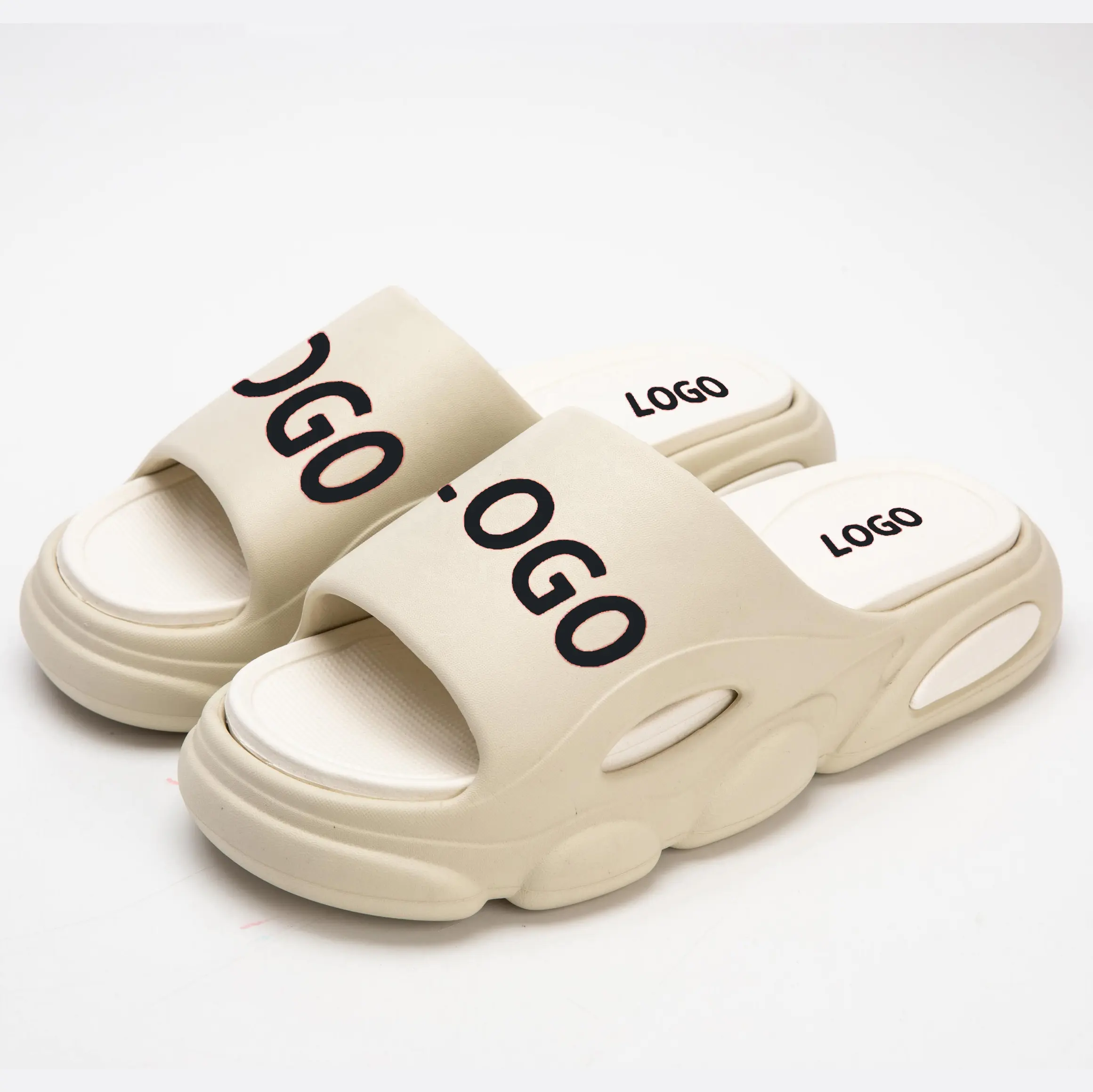 Zapatillas deslizantes estampadas de diseñador personalizadas, zapatillas de playa suaves de EVA en relieve para hombre y mujer
