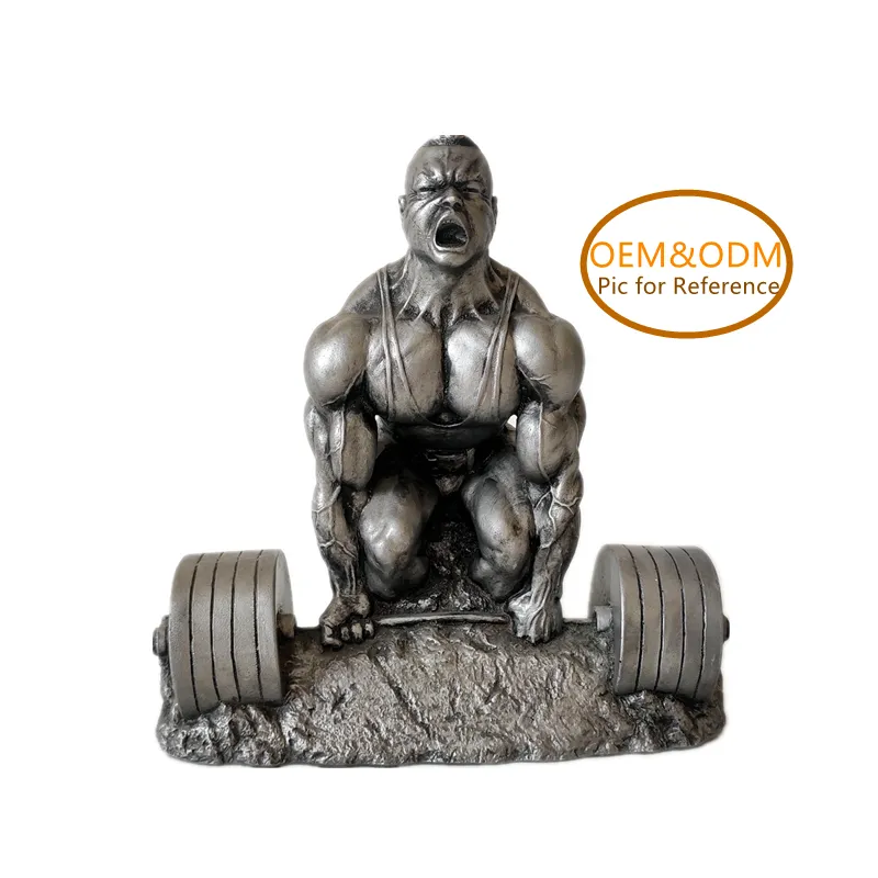 Resina Deadlift Prata Power Lifter Estátua 3D Troféu de levantamento de peso masculino