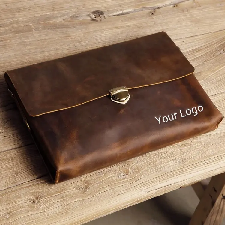 Yüksek kalite özel erkekler İnce Laptop çantası belge çantası ayarlanabilir Satchel kolu Vintage deri evrak çantası