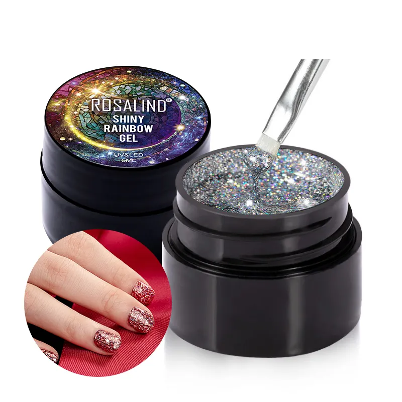 Rosalind Custom Logo Nail Art Salon Beste Nagel Gel Losweken 5Ml Glitter Kleur Shiny Rainbow Uv/Led lamp Gel Polish Voor Groothandel