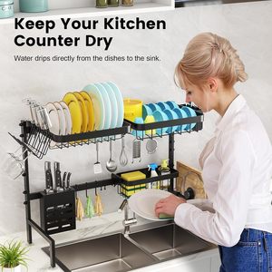 2 katmanlı çanak raf lavabo üzerinde birden sepetleri mutfak aleti tutucu bardak tutucu bulaşık kurutma rafı ayarlanabilir uzunluk - Product Image 5